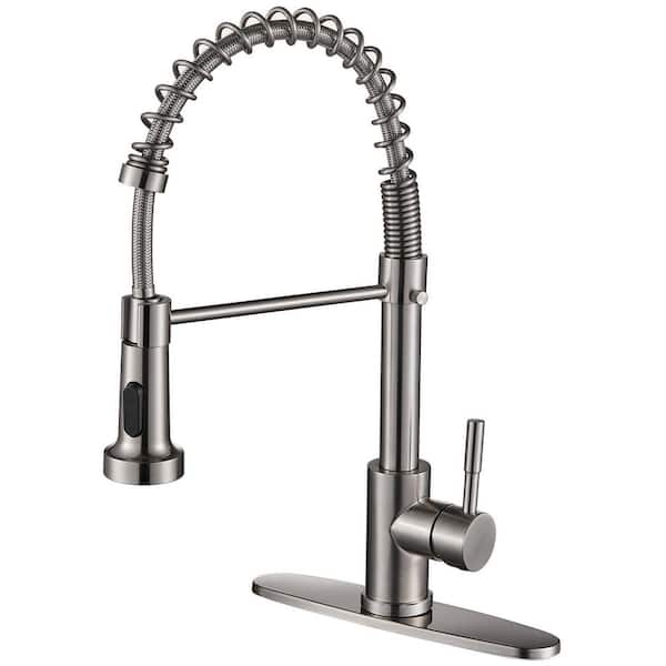 Brushed Nickel 17.7 in. H Pull Down Sprayer Kitchen Faucet with Advanced Spray Single Handle Stainless Steel Sink Faucet