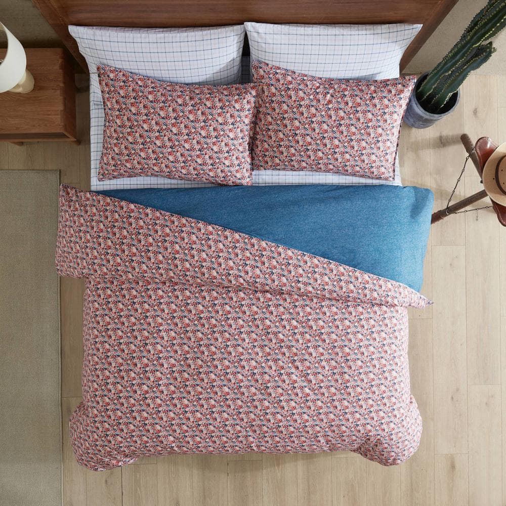 King Multicolor Cotton Floral Quilted Duvet Cover Set
