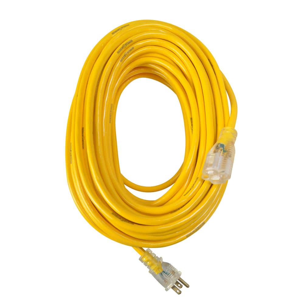 940968-4 Locking Extension Cord: 100 ft Cord Lg, 10 AWG Wire Size, 10/3,  SJTW, NEMA 5-15P, Yellow, 1 Outlets