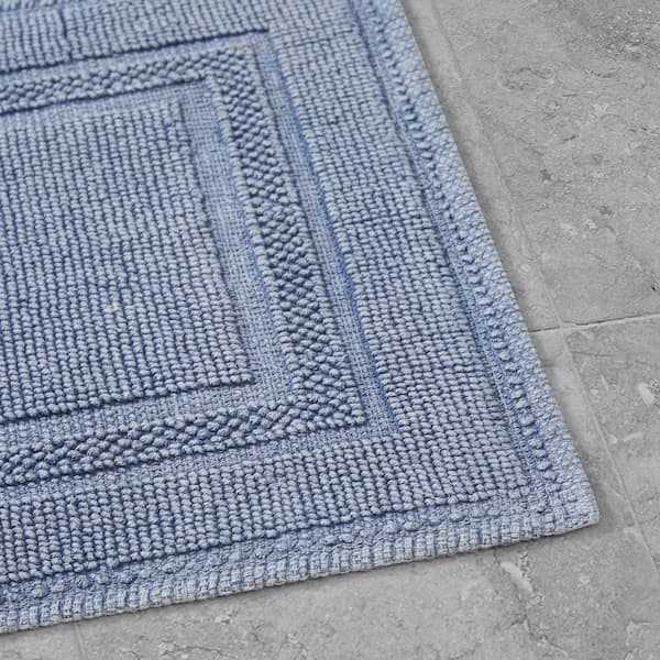 Stonewash Racetrack Washed Blue 17 in. x 24 in. Cotton Rectangular Bath Rug