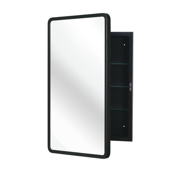 Miscool Anky 16 in. W x 5.12 in. D x 24 in. H Iron Bathroom Storage Wall Cabinet with Mirror in Black