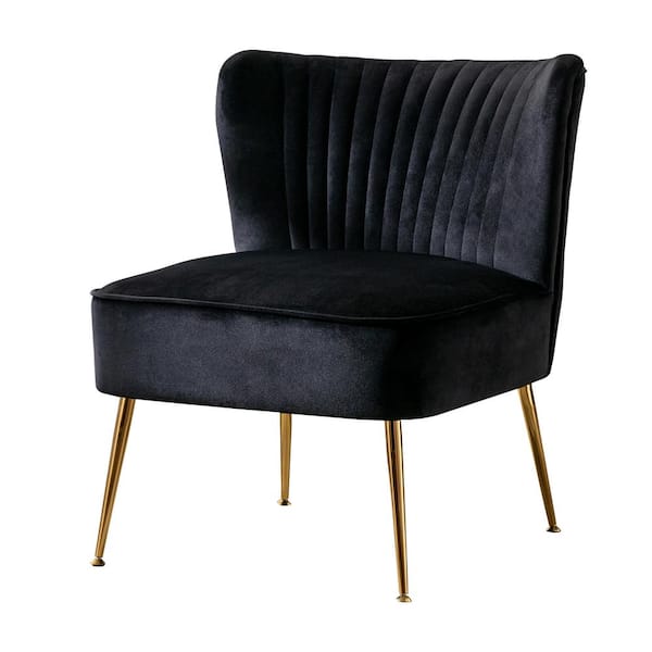 Trinity 25 in. Black Velvet Channel Tufted Accent Chair