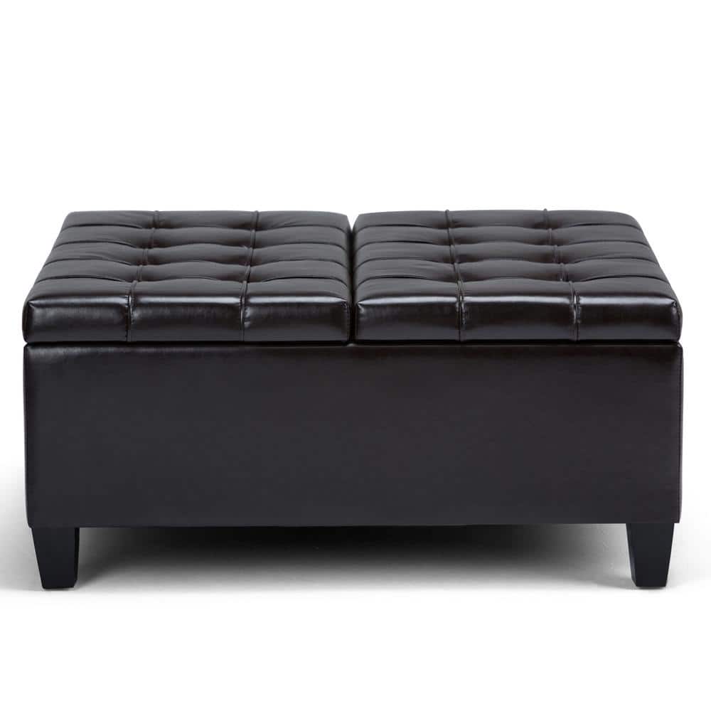 Harrison 36" Tanner's Brown Faux Leather Tufted Cocktail Ottoman