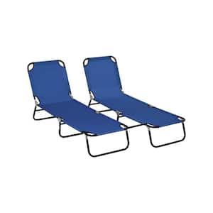 2-Piece Outdoor Steel Folding Chaise Lounge with 5-Position Reclining Back, Breathable Mesh Seat in Blue