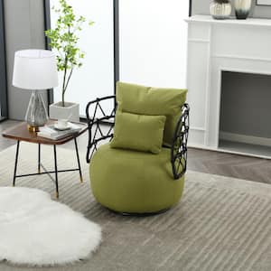 Fashionable Upholstered Tufted Textured Linen Fabric Barrel Chair with Metal Stand - Olive