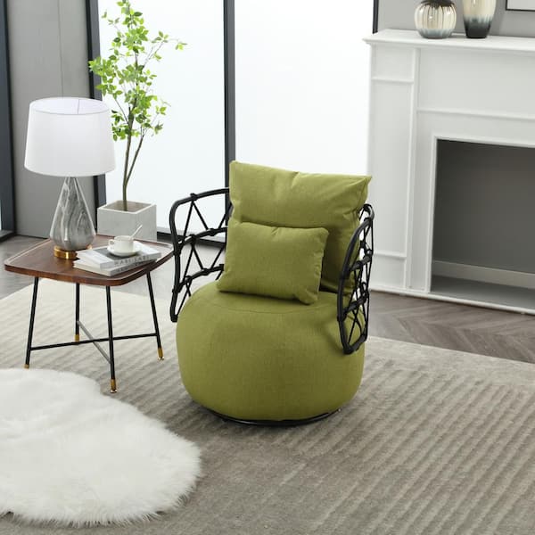 aisword Fashionable Upholstered Tufted Textured Linen Fabric Barrel Chair with Metal Stand - Olive