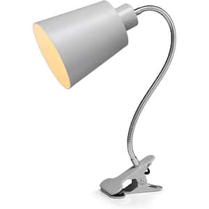 18.5 in. Light Gray Plug-in Clip On Flexible Gooseneck Desk Lamp No Bulbs Included
