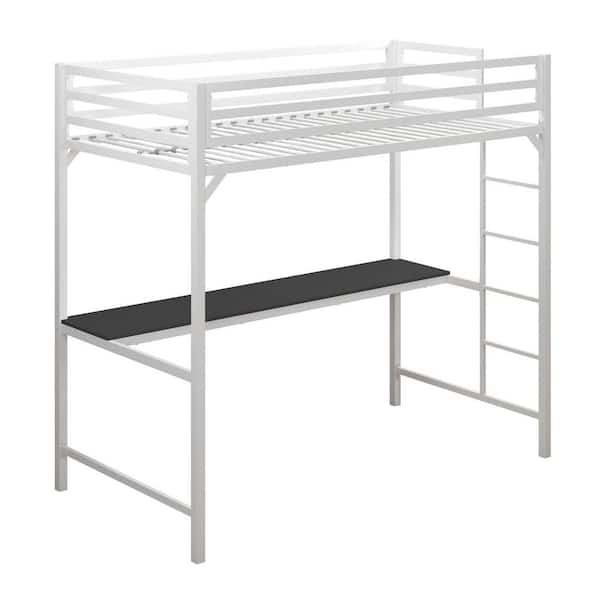 DHP Mabel White Metal Twin Loft Bed with Desk