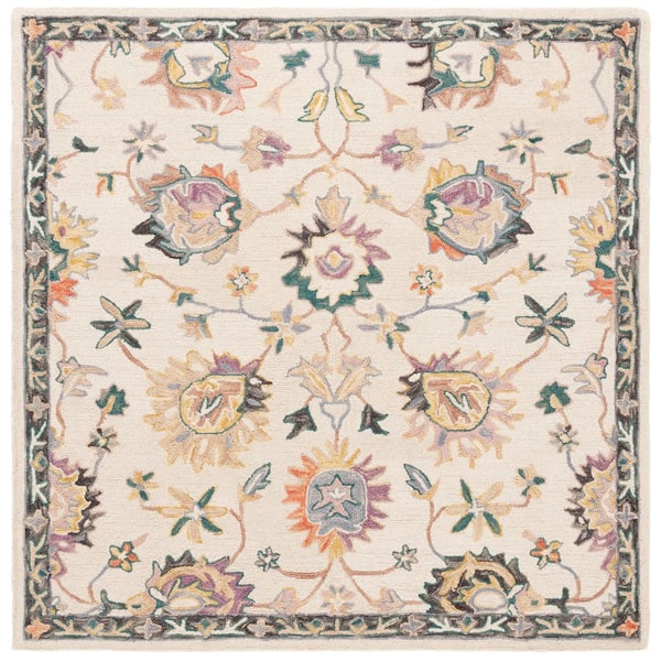 Blossom 6 ft. x 6 ft. Beige/Lavander Traditional Floral Square Area Rug