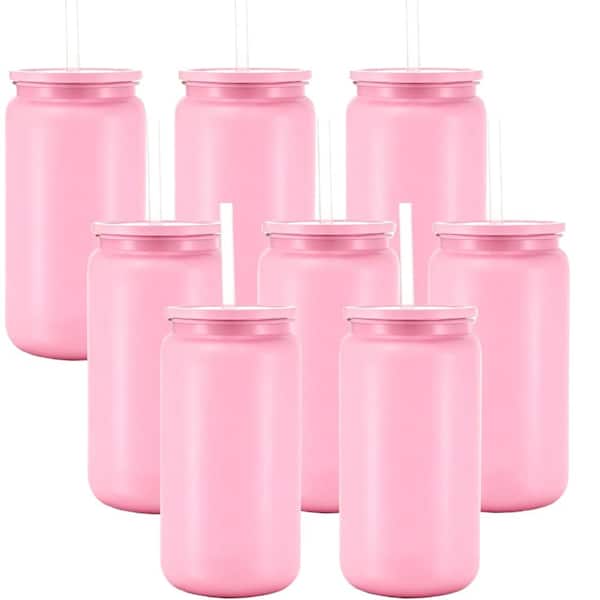 8-Pack 16 oz Clear Acrylic Plastic Tumblers with Lids and Straws BPA-Free Reusable Cups Light Pink Coffee