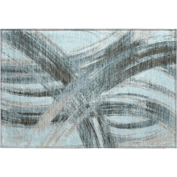 Mayfield Premium Machine Washable Abstract AMF2421 Teal 3 ft. x 4 ft. Area Rug