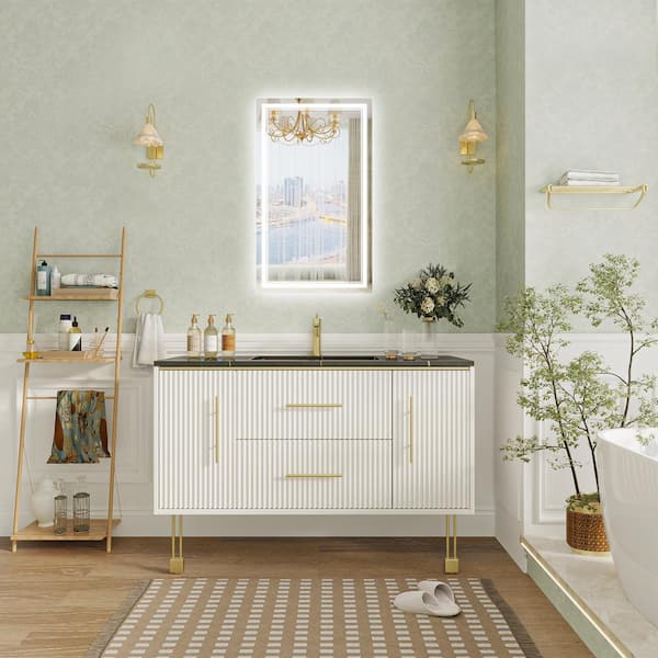 ANGELES HOME 24 in. W x 40 in. H Rectangular Frameless Anti-Fog Backlit Front Lighted Wall LED Bathroom Vanity Mirror, Tempered Glass