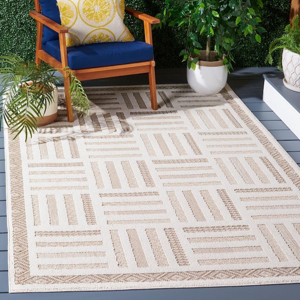 Global 7 ft. x 7 ft. Ivory/Beige High-Low Geometric Grid Square Area Rug