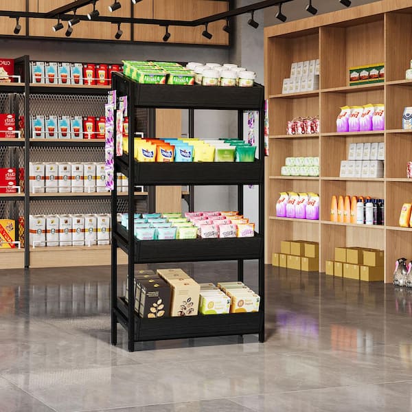 BYBLIGHT Eulas Black 29.13 in. 4-Tier Display Cabinet Basket