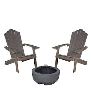 Lanier Brown 3-Piece Recycled Plastic Patio Conversation Adirondack Chair Set with a Grey Wood-Burning Firepit