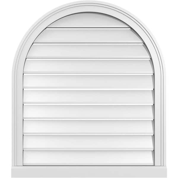 Ekena Millwork 28 in. x 32 in. Round Top White PVC Paintable Gable Louver Vent Functional