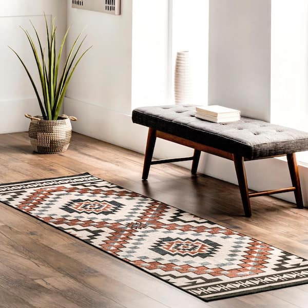 Leighton Machine Washable Beige 2 ft. 6 in. x 12 ft.  Southwestern Medallion Runner Rug