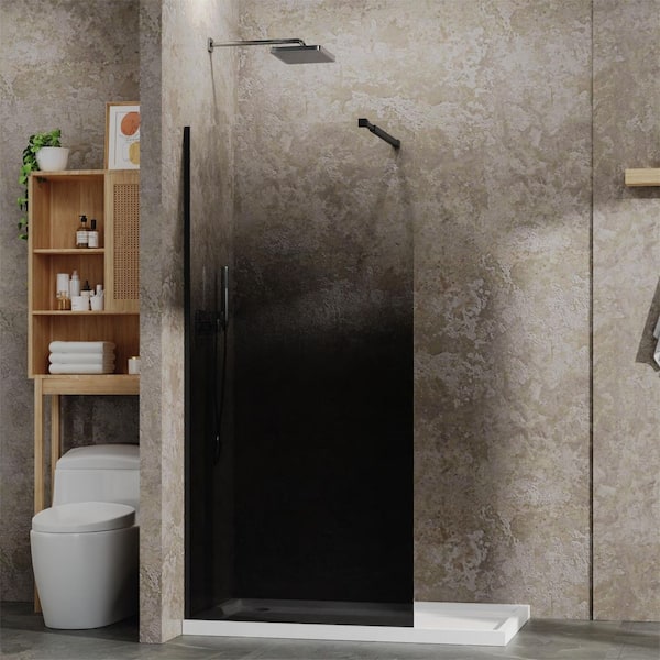 34 in. W x 72 in. H Walk-in Fixed Frameless Shower Door 1/4 in. Black Gradient Tempered Glass Shower Door