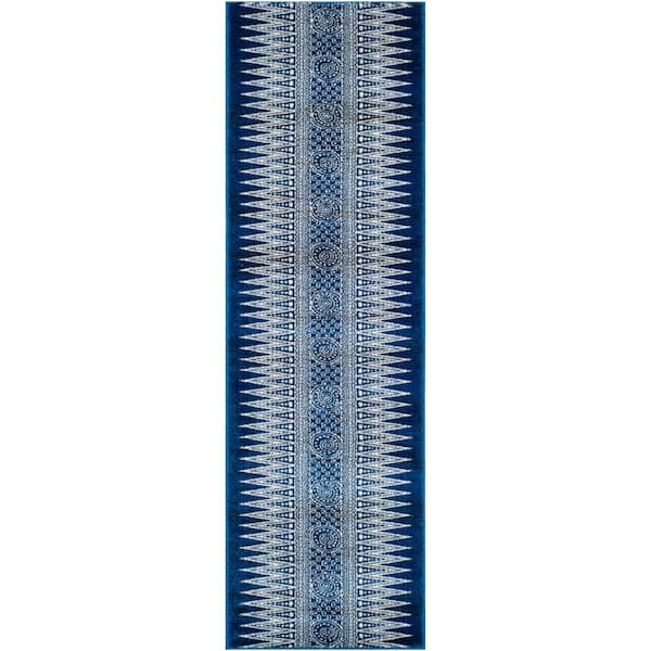 SAFAVIEH Evoke Royal/Ivory 2 ft. x 7 ft. Tribal Striped Runner Rug