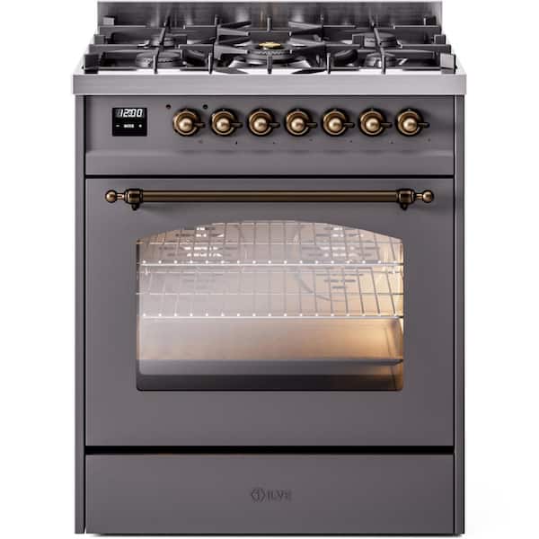 Nostalgie II 30 in. 5-Burner Freestanding Dual Fuel Range in Graphite Matte with Bronze Trim