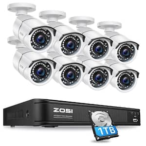 8 Channel 5MP-Lite 1TB DVR Outdoor/Indoor Security Camera System with 8 1080p Wired Bullet Cameras
