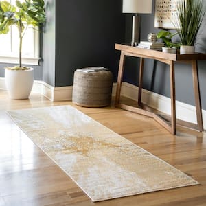 Contemporary Cyn Gold 2 ft. 6 in. x 12 ft. Abstract Runner Rug