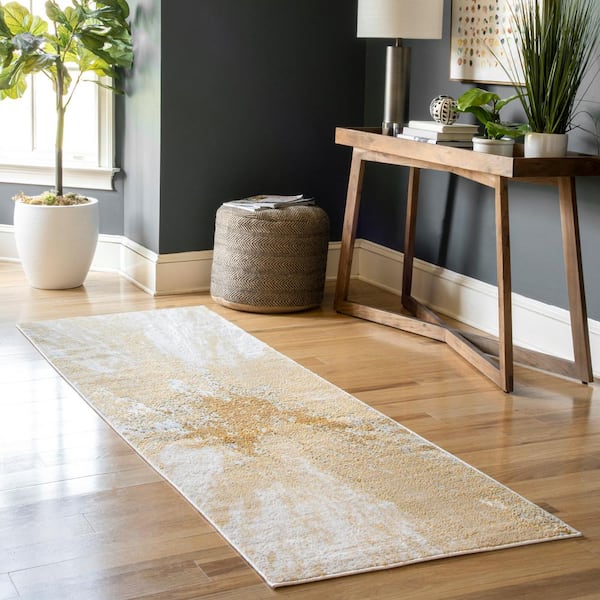 Contemporary Abstract Cyn Gold 2 ft. 8 in. x 8 ft. Runner Rug