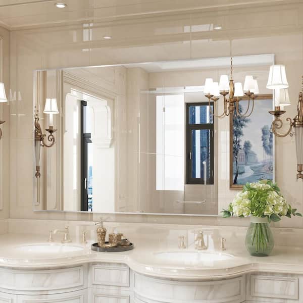 60 in. W x 36 in. H Aluminum Framed Rectangular Vanity Wall Mounted Mirror in Brushed Nichel