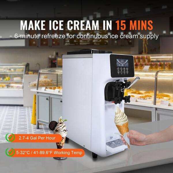 Commercial Ice Cream Machine 10.6 qt. /H Output 1000W Single Flavor Soft Serve 4L Hopper 1. 6L Cylinder in White