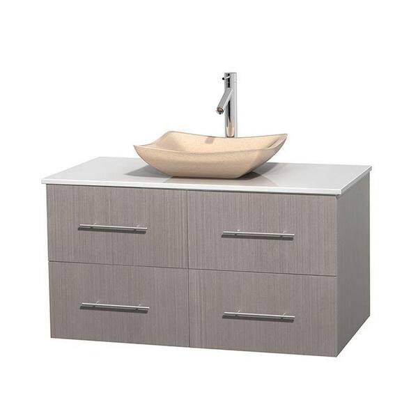 Wyndham Collection Centra 42 in. Vanity in Gray Oak with Solid-Surface Vanity Top in White and Sink