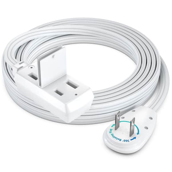 MAXIMM 10 ft. 16/3 Light Duty Indoor Extension Cord 360° Rotating Flat Plug 2-Side 2-Prong Flat Wire with Cover, White