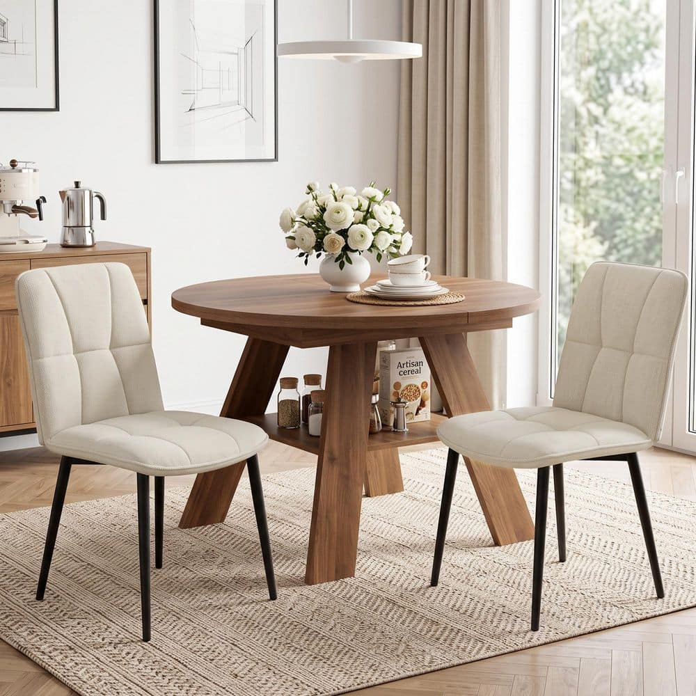 Beige Set of 2 Fabric Upholstered Dining Chairs with Meal Legs price history on PriceWatchPro