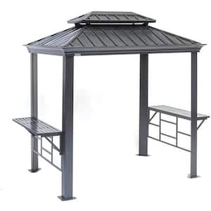 Aluminum 8 ft. x 6 ft. Grill Gazebowith Shelves, Permanent Double Roof Hard top Gazebos for Patio Lawn Backyard Garden