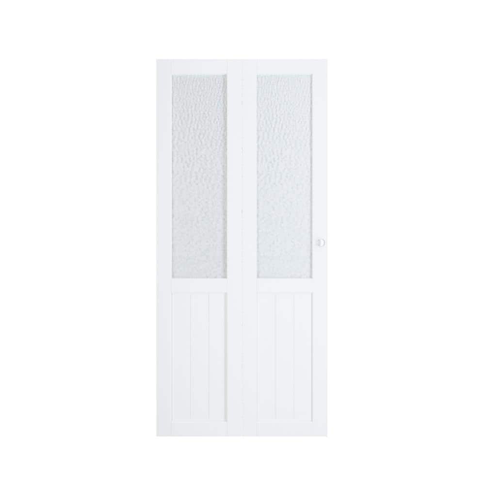 36 in. x 80 in. White, MDF Hammered Glass, Half Tempered Glass Panel Bi-Fold Interior Door for Closet with Hardware Kits price history on PriceWatchPro