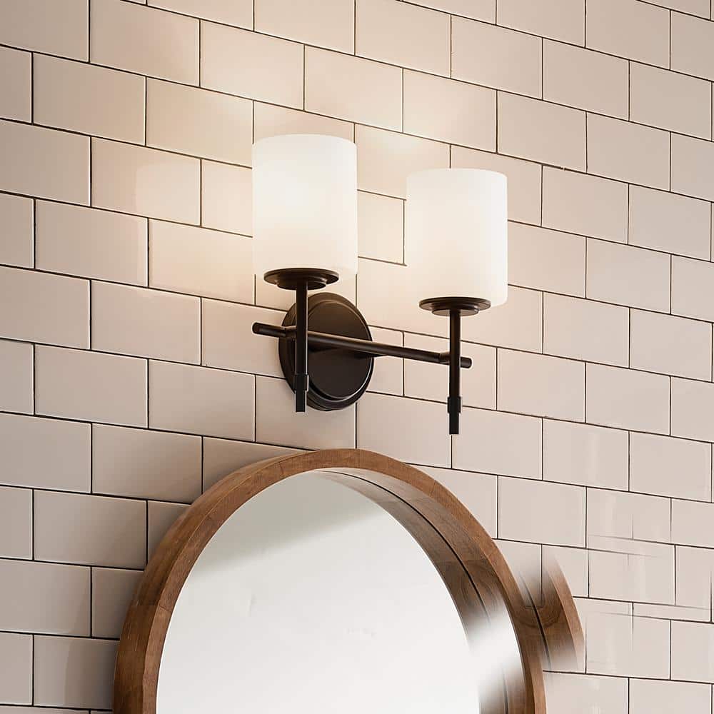 Ali 14 in. 2-Light Black Traditional Bathroom Vanity Light with Satin Etched Case Opal Glass Shades price history on PriceWatchPro