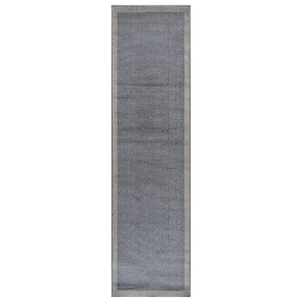 Modern Geometric Stripe Bordered Runner Rug for Living Room, Bedroom, or Entryway 2 ft. x 12 ft. Navy