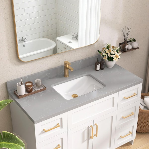 54 in. W x 22 in. D Cultured Marble White Rectangular Undermount Single Sink Vanity Top in Gray with 4 in. H Backsplash