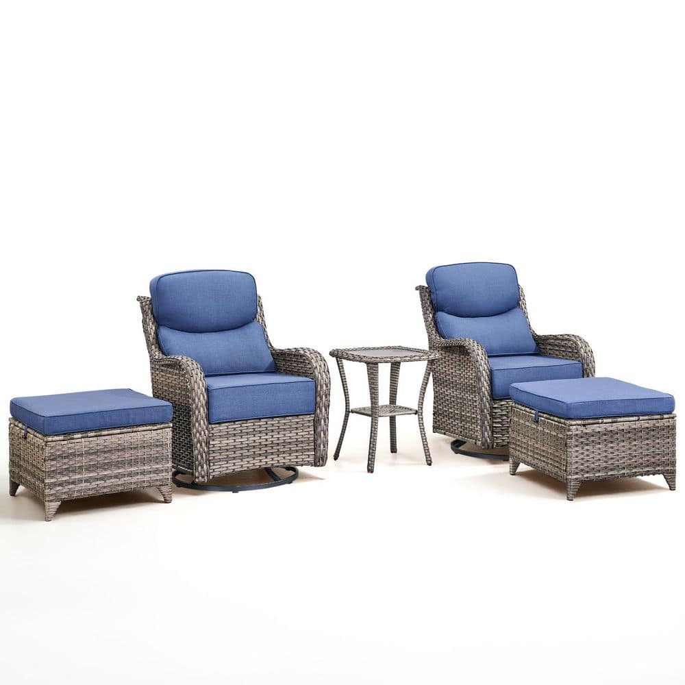 MoonLuxe Gray Wicker Outdoor Swivel Glider Chairs with Blue Olefin 6 in. Thick Cushions/Ottomans（5-Piece） price history on PriceWatchPro