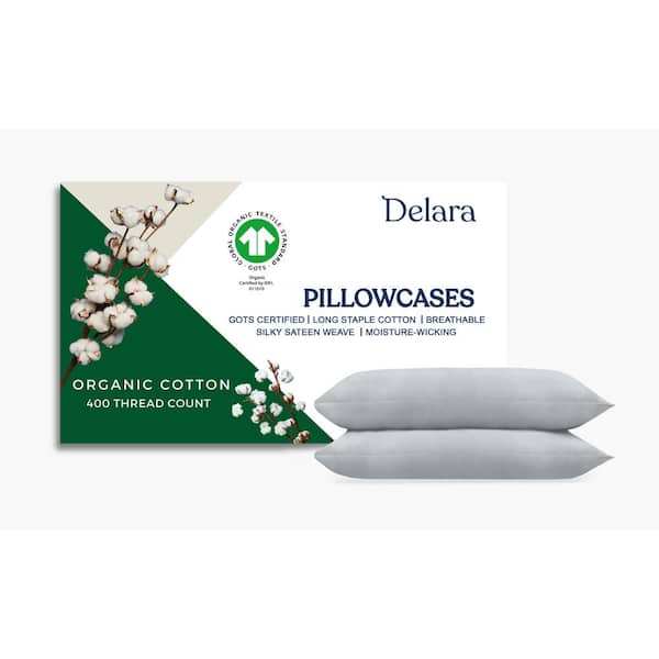 Delara Light Grey Solid 100% Organic Cotton, King, Smooth and Breathable, Super Soft Pillowcases (Pack-2)