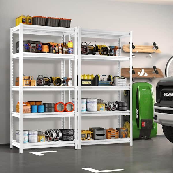 5-Tiers Metal Heavy Duty Adjustable Garage Pantry Organizer Shelving Unit in White (15.7 in. W x 63 in. H x 31.5 in. D)