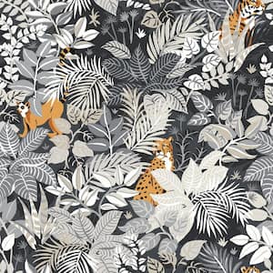 Black Charcoal Tropical Oasis Peel and Stick Wallpaper Sample