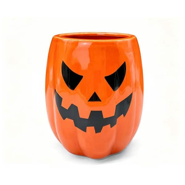 6.3 in. Orange Halloween Pumpkin Ceramic Utensil Holder, Jack O Lantern Kitchen Cooking Tool Storage Holder