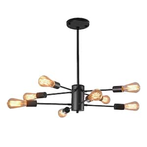 8-Light Modern Linear Chandelier - 2-Tier Vintage Black Pendant Light for Living Room