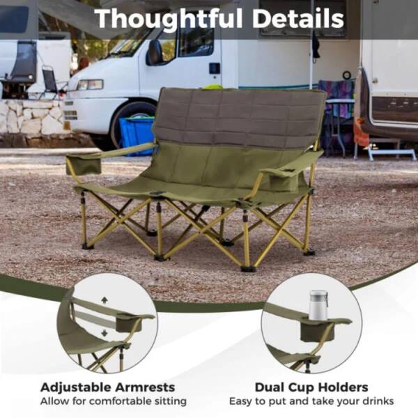 ITOPFOX Loveseat Green Oversized Folding Camping Chair with