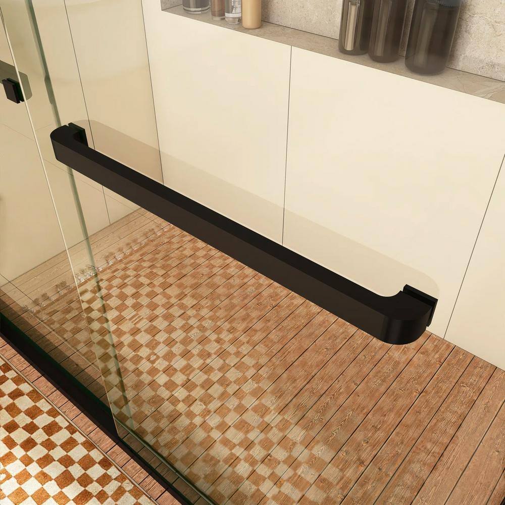 60-Inch Matte Black Frameless Sliding Shower Door with Clear Glass