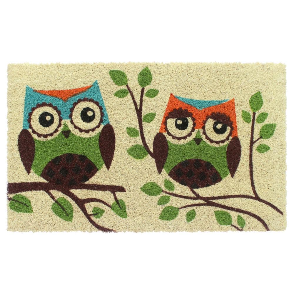 Welcome 2 Owls Multi 18 in. x 30 in. Coir Non-Slip Outdoor Doormat
