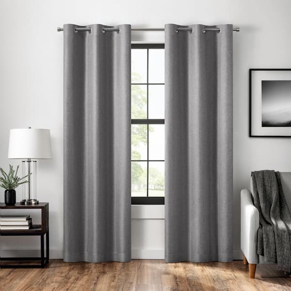 Eclipse Magnitech Welwick Light Grey Solid Polyester 63 in. L x 40 in. W Blackout Grommet Curtain