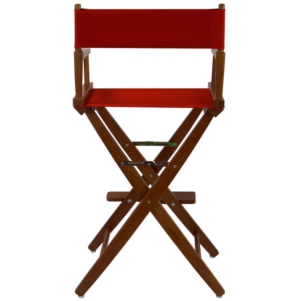 Extra-Wide Red Canvas and Oak Bar Height Director's Chair