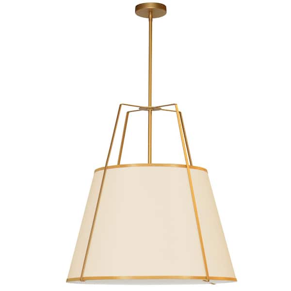 Dainolite Trapezoid 3-Light Gold Frame Pendant with Cream Fabric Shade