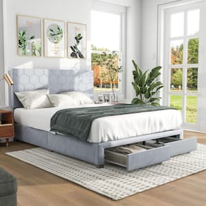 Shillo Gray Wood Frame Full Platform Bed with 2-Drawers